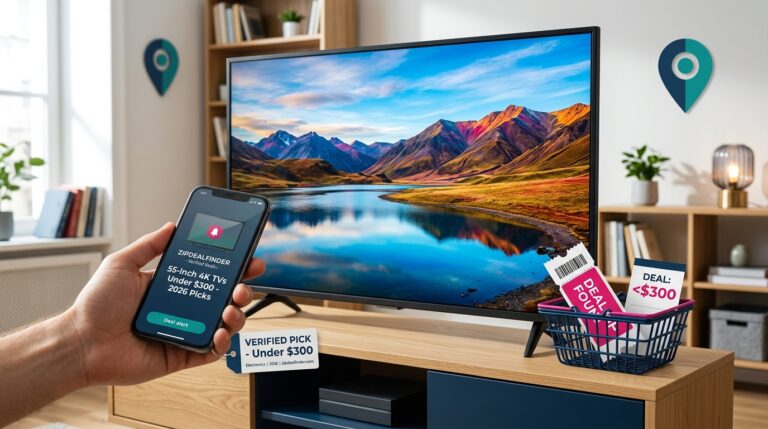 Best 55-Inch 4K TVs Under $300 — 2026 Verified Picks — featured editorial image · ZipDealFinder · Electronics
