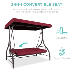 Best Choice Products 3-Seat Outdoor Canopy Swing Glider – Convertible Patio Hammock with Cushions
