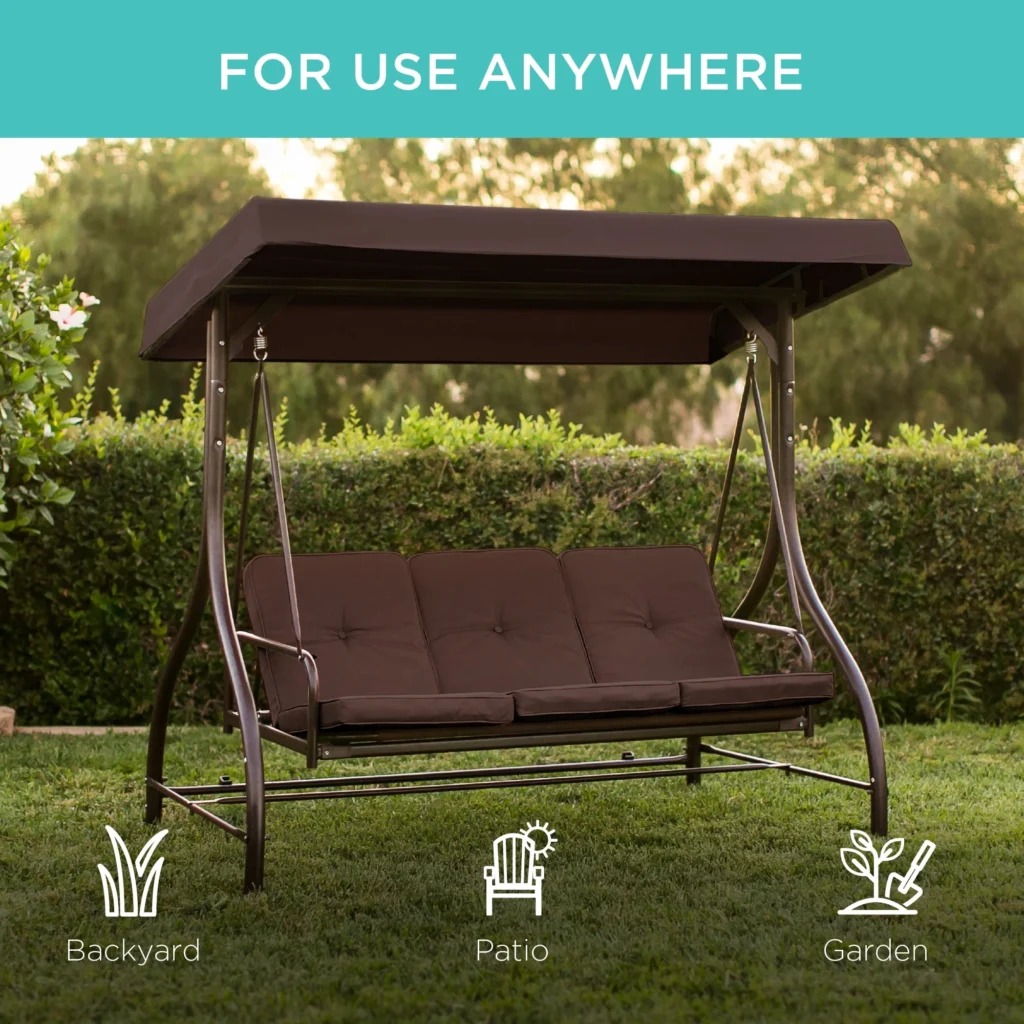 Best Choice Products 3-Seat Outdoor Canopy Swing Glider – Convertible Patio Hammock with Cushions β alternate angle showing full product