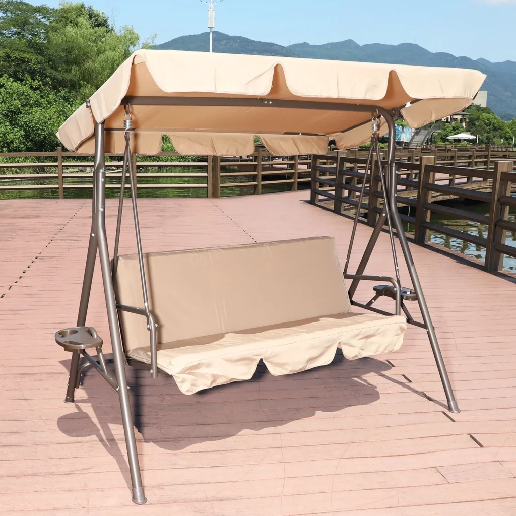 Best Choice Products 3-Seat Outdoor Canopy Swing Glider – Convertible Patio Hammock with Cushions β close-up detail of design and finish