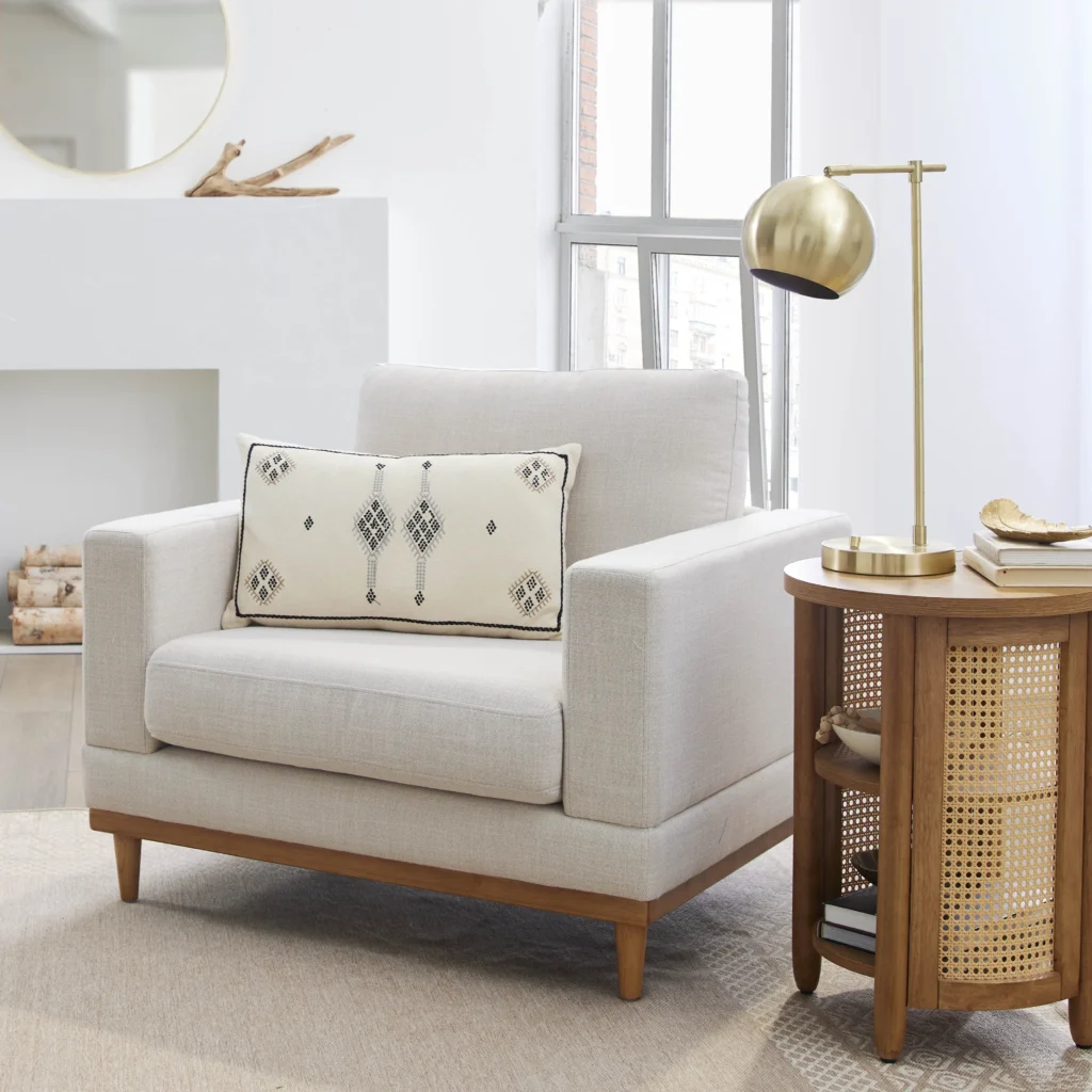 Better Homes & Gardens Windsor Linen Armchair – Espresso Wood β alternate angle showing full product