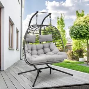 Bifanuo Double Wicker Swing Egg Chair – Foldable, UV Resistant Comfort