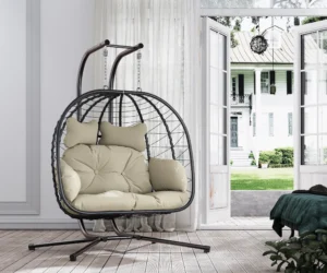 Bifanuo Double Wicker Swing Egg Chair – Foldable, UV Resistant Comfort