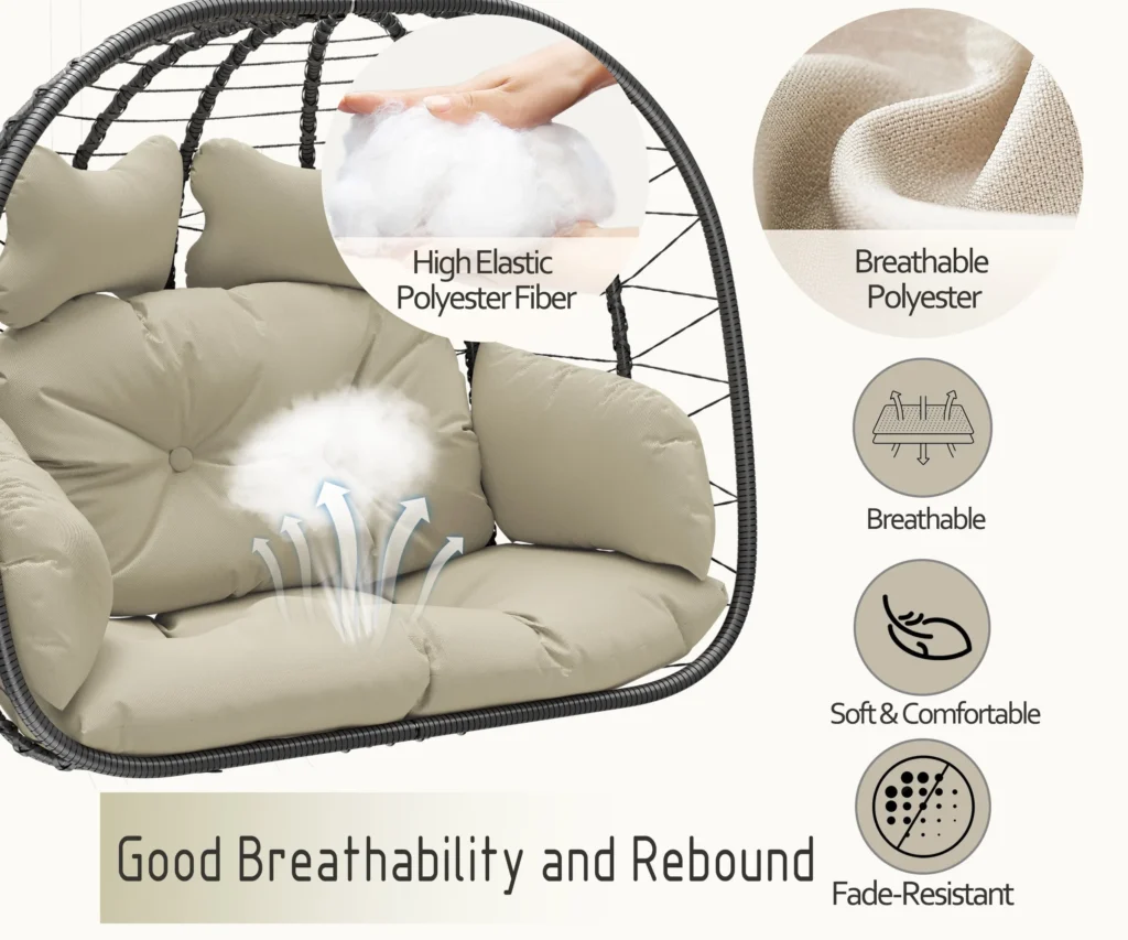 Bifanuo Double Wicker Swing Egg Chair – Foldable, UV Resistant Comfort — close-up detail of design and finish