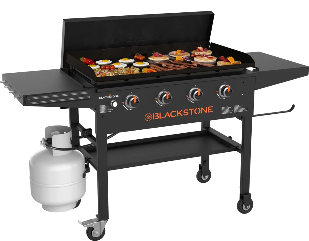 Blackstone 4 Burner 36 Omnivore Outdoor Griddle – Hood & Shelves — close-up detail of design and finish