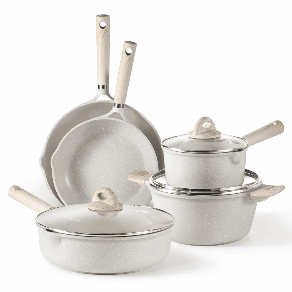 Carote Nonstick Induction Cookware Set – 8-Piece Beige Granite β alternate angle showing full product