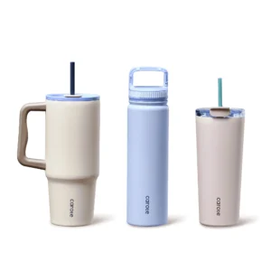 Carote Stainless Steel Tumbler Set – 3-Piece, Handle & Straw Lids