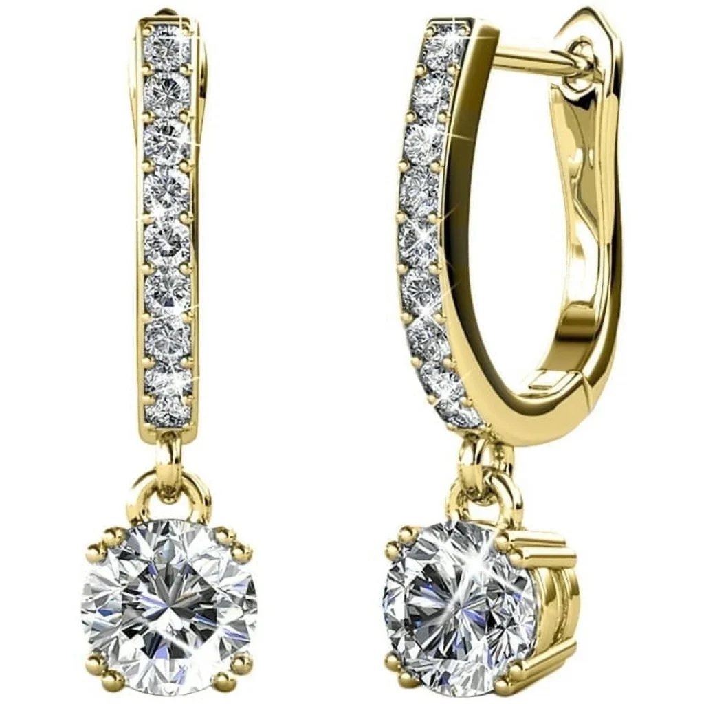 Cate Chloe Bianca 18k Gold Dangle Hoop Earrings – Swarovski Crystal Elegance β close-up detail of design and finish
