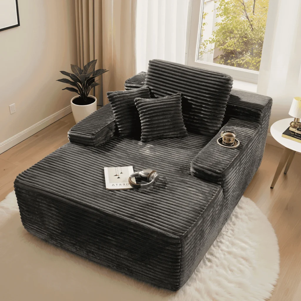Cloud Plush Corduroy Oversized Chaise Lounge – Plush Deep Seater — alternate angle showing full product