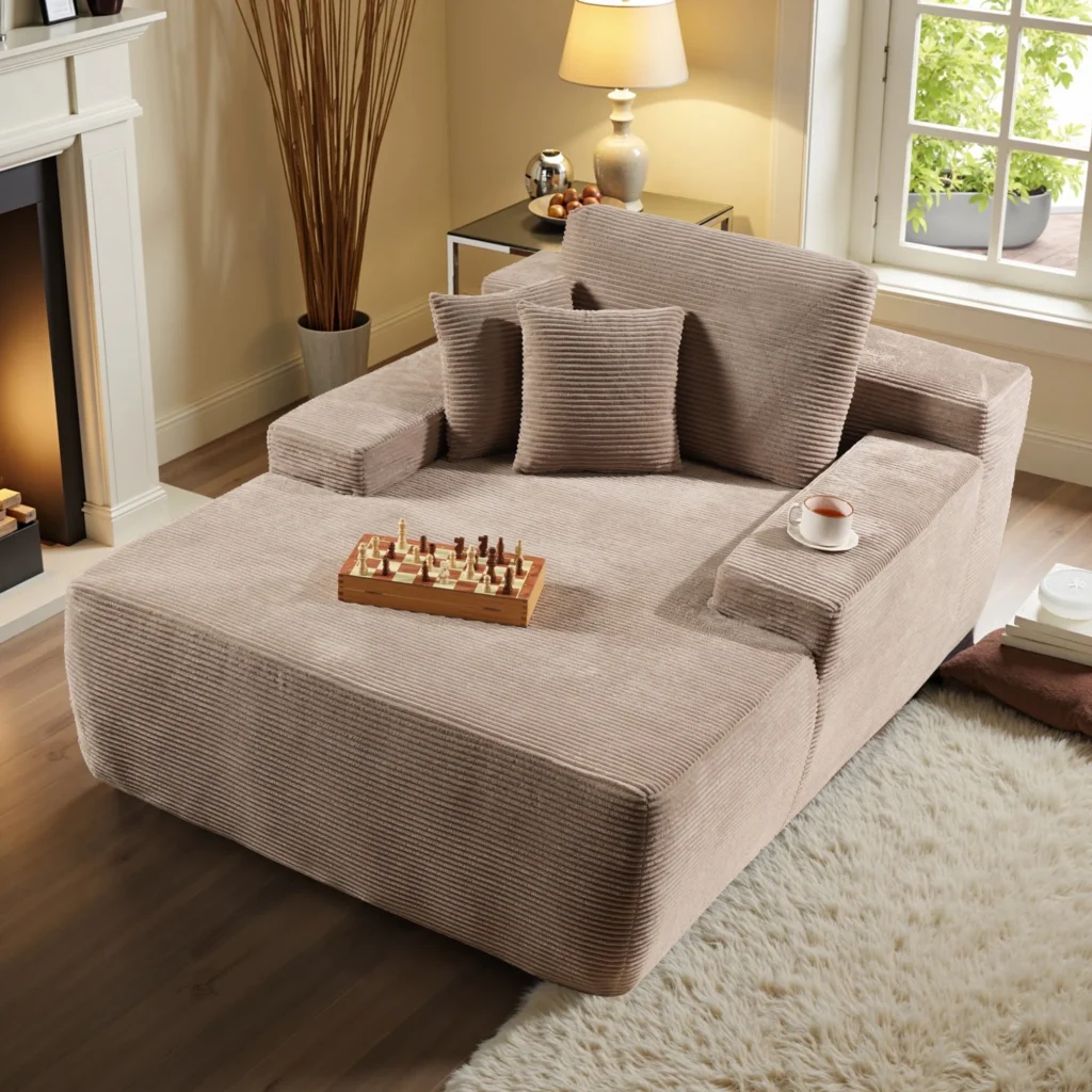Cloud Plush Corduroy Oversized Chaise Lounge – Plush Deep Seater — close-up detail of design and finish