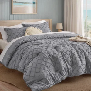 Cozy Comfort Tufted Queen Comforter Set – Boho Shabby Chic Soft White