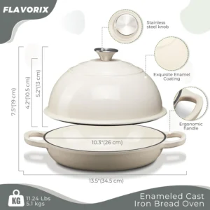 Davivy 5.5 Qt Enameled Cast Iron Bread Oven – Bonus Kneading Mat
