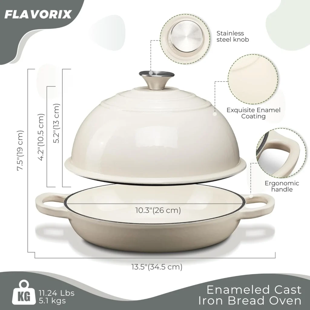 Davivy 5.5 Qt Enameled Cast Iron Bread Oven – Bonus Kneading Mat β alternate angle showing full product