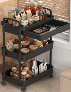 DUMOS 3-Tier Metal Utility Rolling Cart – Narrow Design with Lockable Wheels