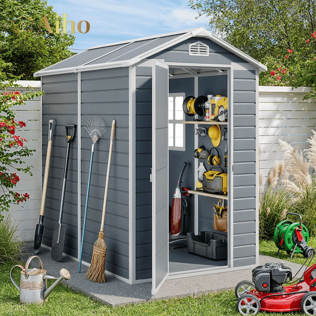 Durable Resin 6×4 All-Weather Outdoor Shed – Reinforced Floor, Lockable β close-up detail of design and finish