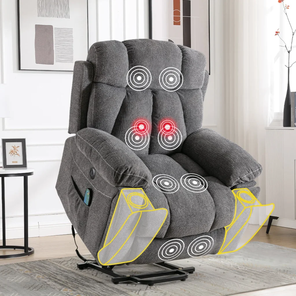 Ebello Wide Heated Massaging Lift Recliner – USB, Cup Holder, Gray β alternate angle showing full product