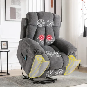 Ebello Wide Heated Massaging Lift Recliner – USB, Cup Holder, Gray