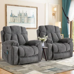 Ebello Wide Heated Massaging Lift Recliner – USB, Cup Holder, Gray