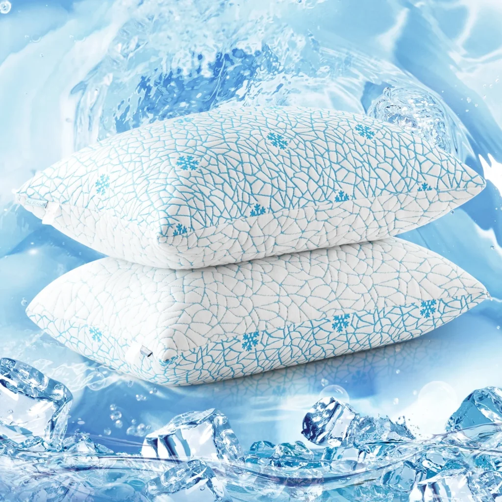 Emonia Cooling Memory Foam Queen Pillows – Adjustable Support, 2-Pack β alternate angle showing full product