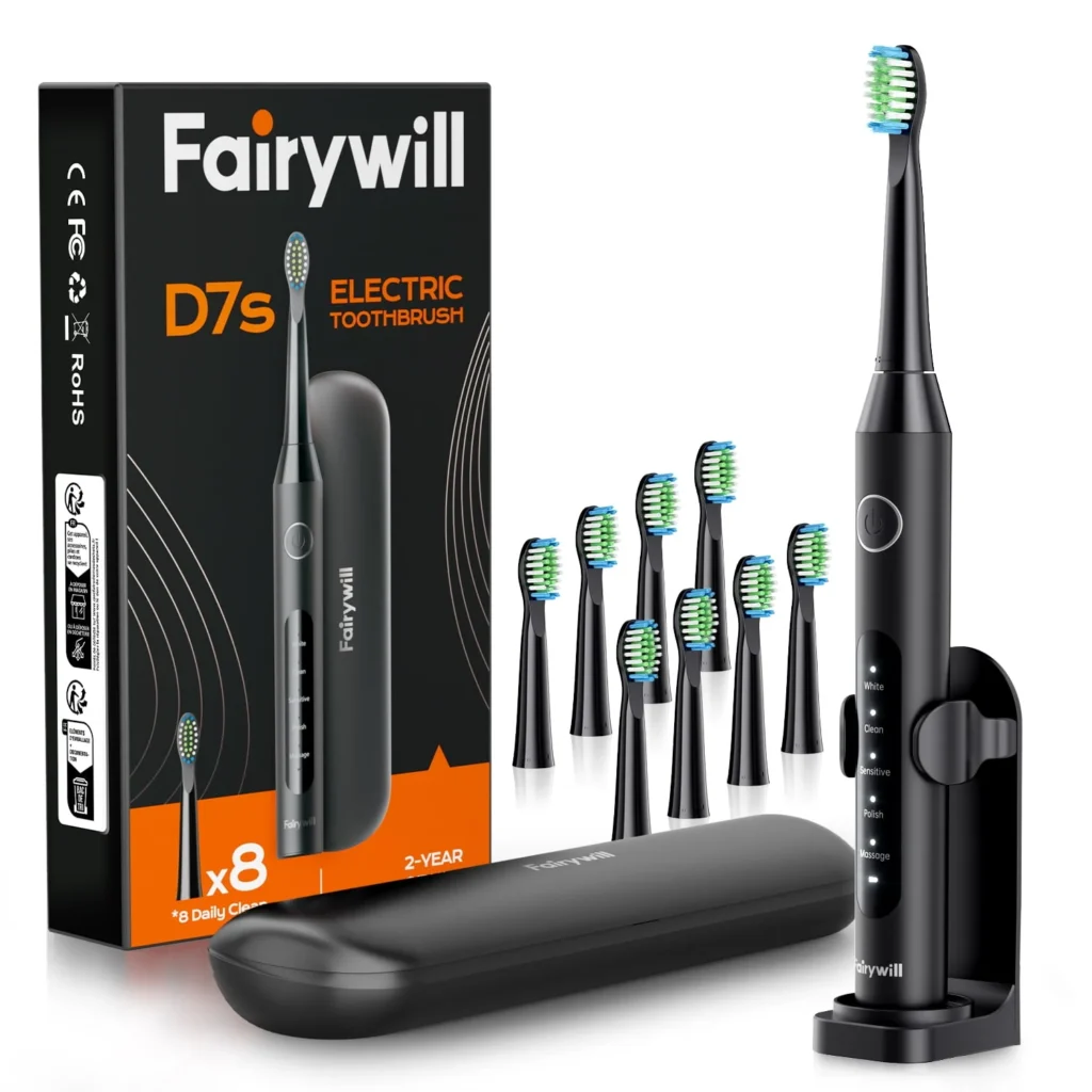 Fairywill Whitening Sonic Electric Toothbrush – 8 Heads & Travel Case