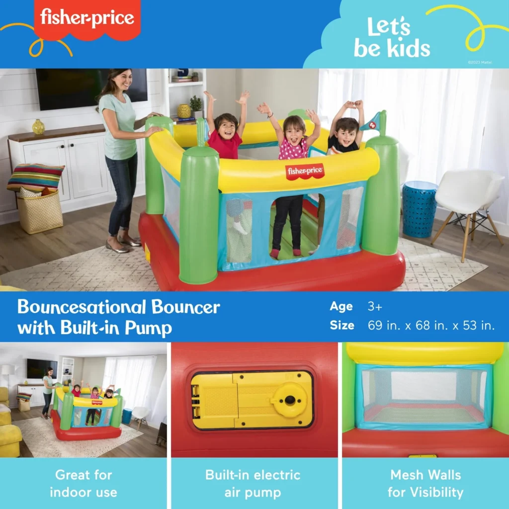 Fisher-Price Indoor Bouncer with Built-in Pump – Easy Setup Fun
