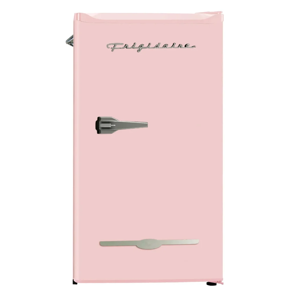 Frigidaire 3.2 Cu Ft Retro Bar Fridge – Pink with Bottle Opener β alternate angle showing full product