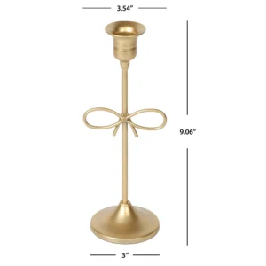 Gold Metal Taper Tabletop Candle Holder – Elegant Bow Accent Design