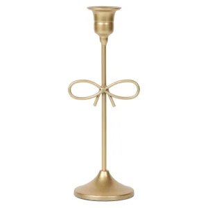 Gold Metal Taper Tabletop Candle Holder – Elegant Bow Accent Design