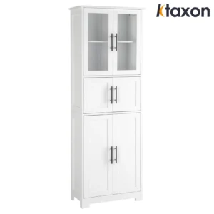 Homfa 67″ Tall Linen Cabinet with Doors & Drawers – Blue Storage