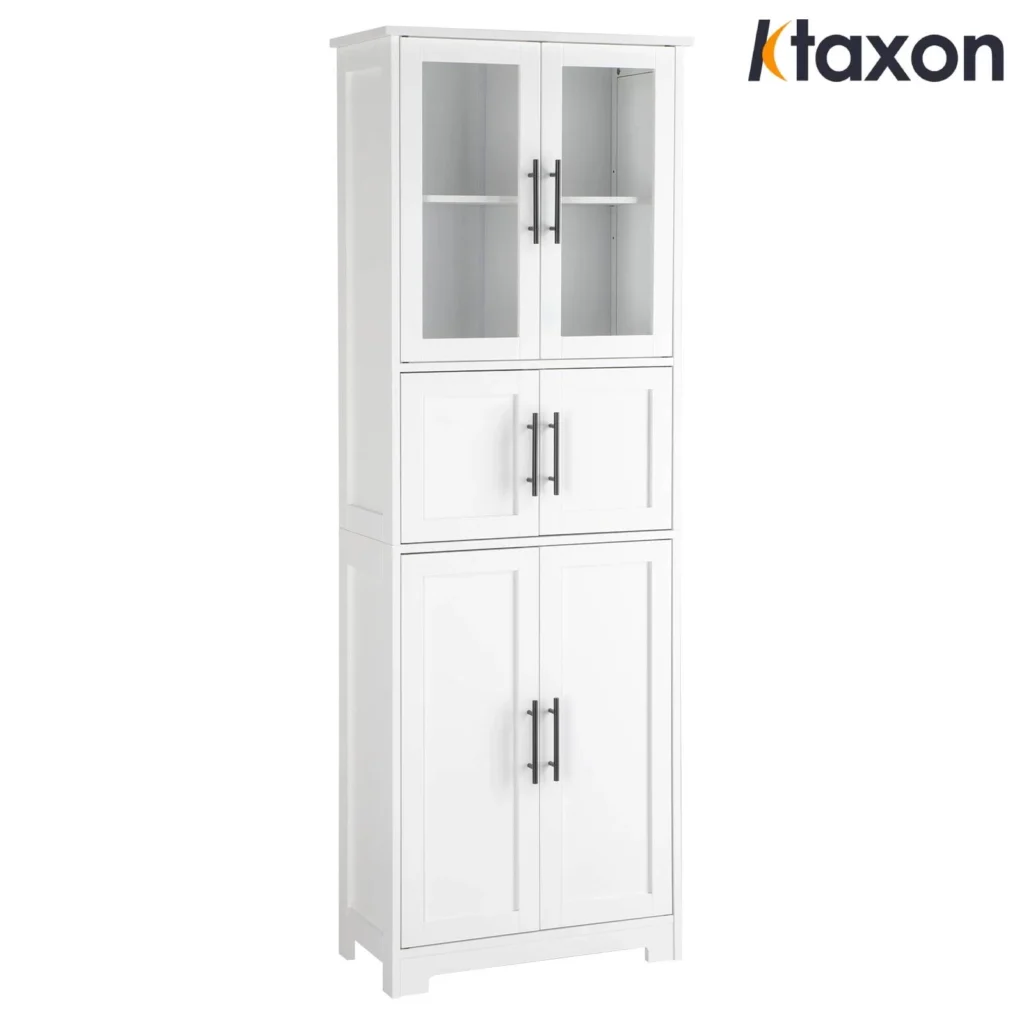 Homfa 67″ Tall Linen Cabinet with Doors & Drawers – Blue Storage β alternate angle showing full product