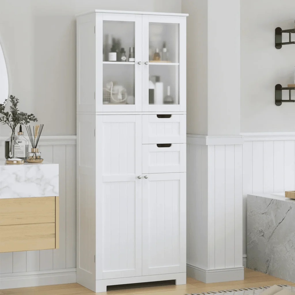 Homfa 67″ Tall Storage Cabinet with Doors & Drawers – Versatile Blue Finish β alternate angle showing full product