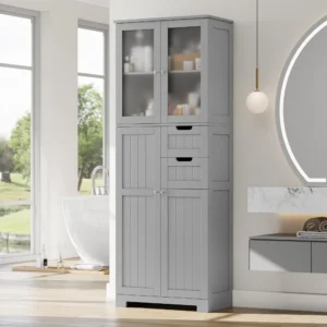 Homfa 67″ Tall Storage Cabinet with Doors & Drawers – Versatile Blue Finish