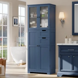Homfa 67″ Tall Storage Cabinet with Doors & Drawers – Versatile Blue Finish