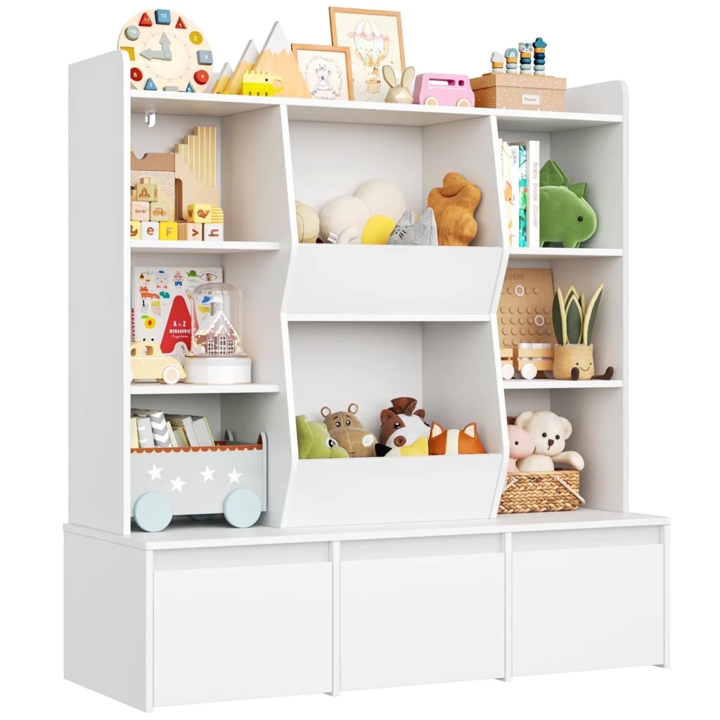 Homfa 7 Cube Geometric Toy Storage Organizer – 4 Drawers, Natural — close-up detail of design and finish