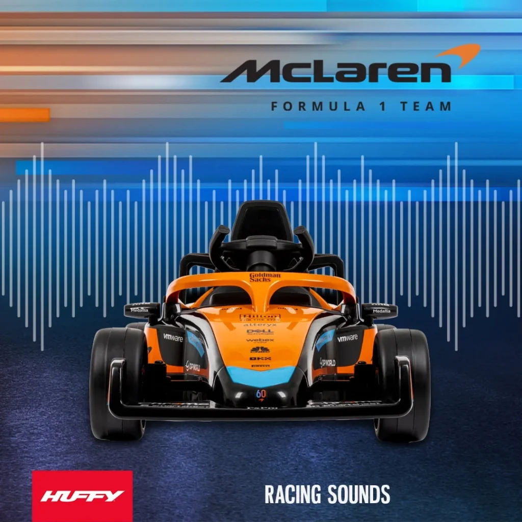 Huffy 12V McLaren Formula 1 Ride-On Toy – Authentic Replica β alternate angle showing full product