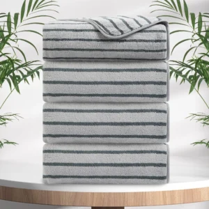 Jessy Home Oversized Dark Gray Stripe Bath Towels – 4 Pack Soft & Absorbent