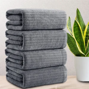 Jessy Home Oversized Dark Gray Stripe Bath Towels – 4 Pack Soft & Absorbent