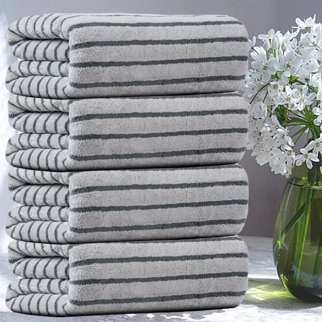 Jessy Home Oversized Dark Gray Stripe Bath Towels – 4 Pack Soft & Absorbent β close-up detail of design and finish