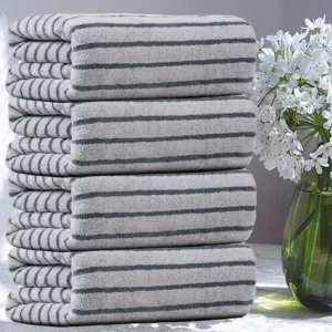 Jessy Home Oversized Dark Gray Stripe Bath Towels – 4 Pack Soft & Absorbent