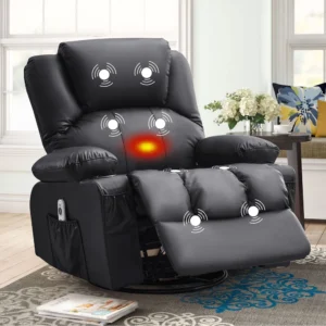JONPONY Ergonomic Massage Swivel Rocker Recliner – Heat & USB