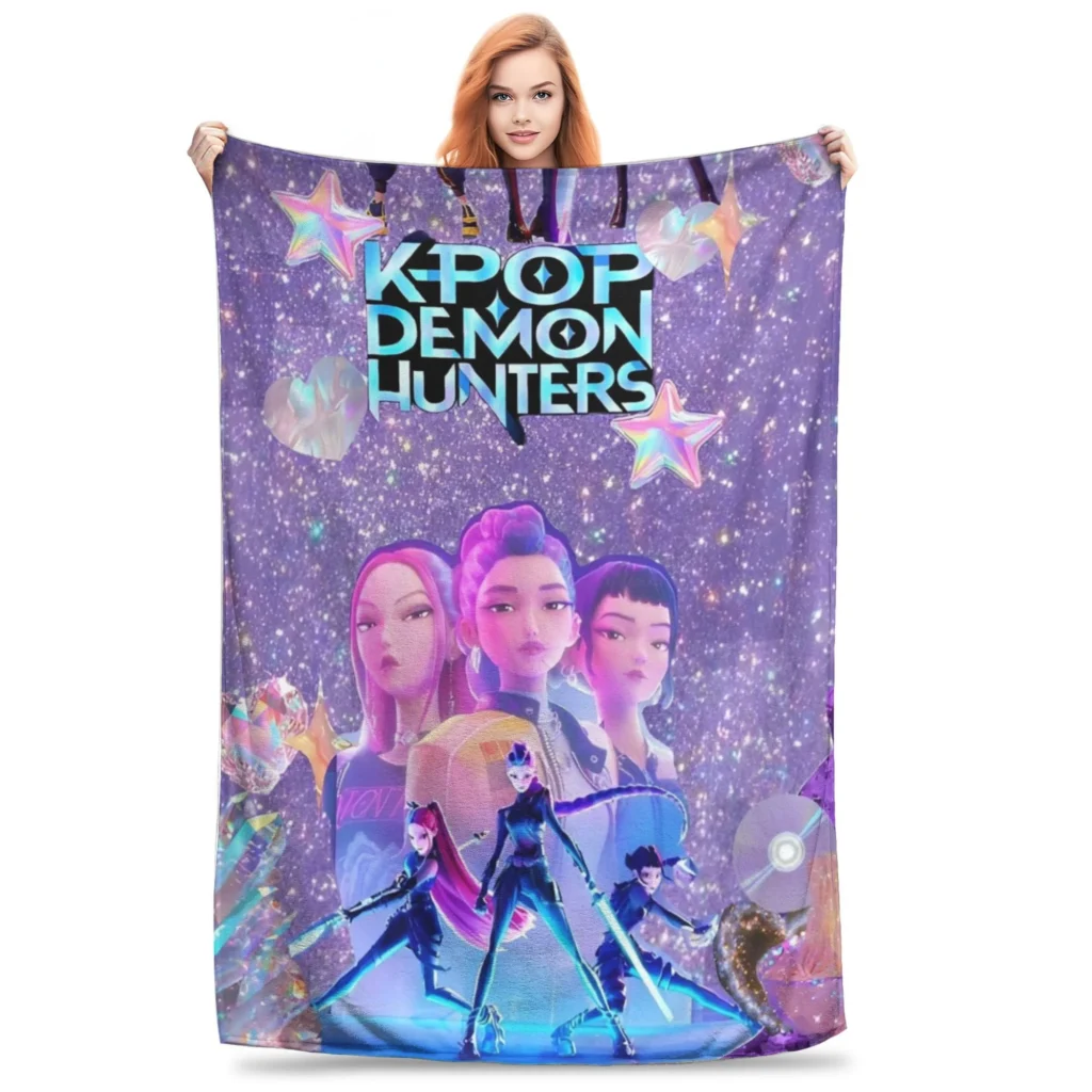 KPOP Stars Huntrix Rumi Mira Zoey Soft Throw Blanket – Vibrant Fan Design