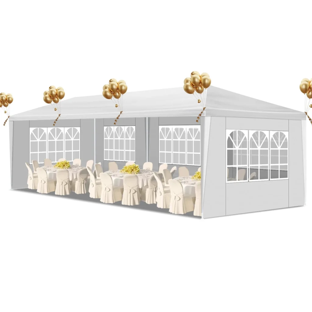 Ktaxon 10×30 Outdoor Canopy Tent – 5 Removable Sidewalls, White β close-up detail of design and finish