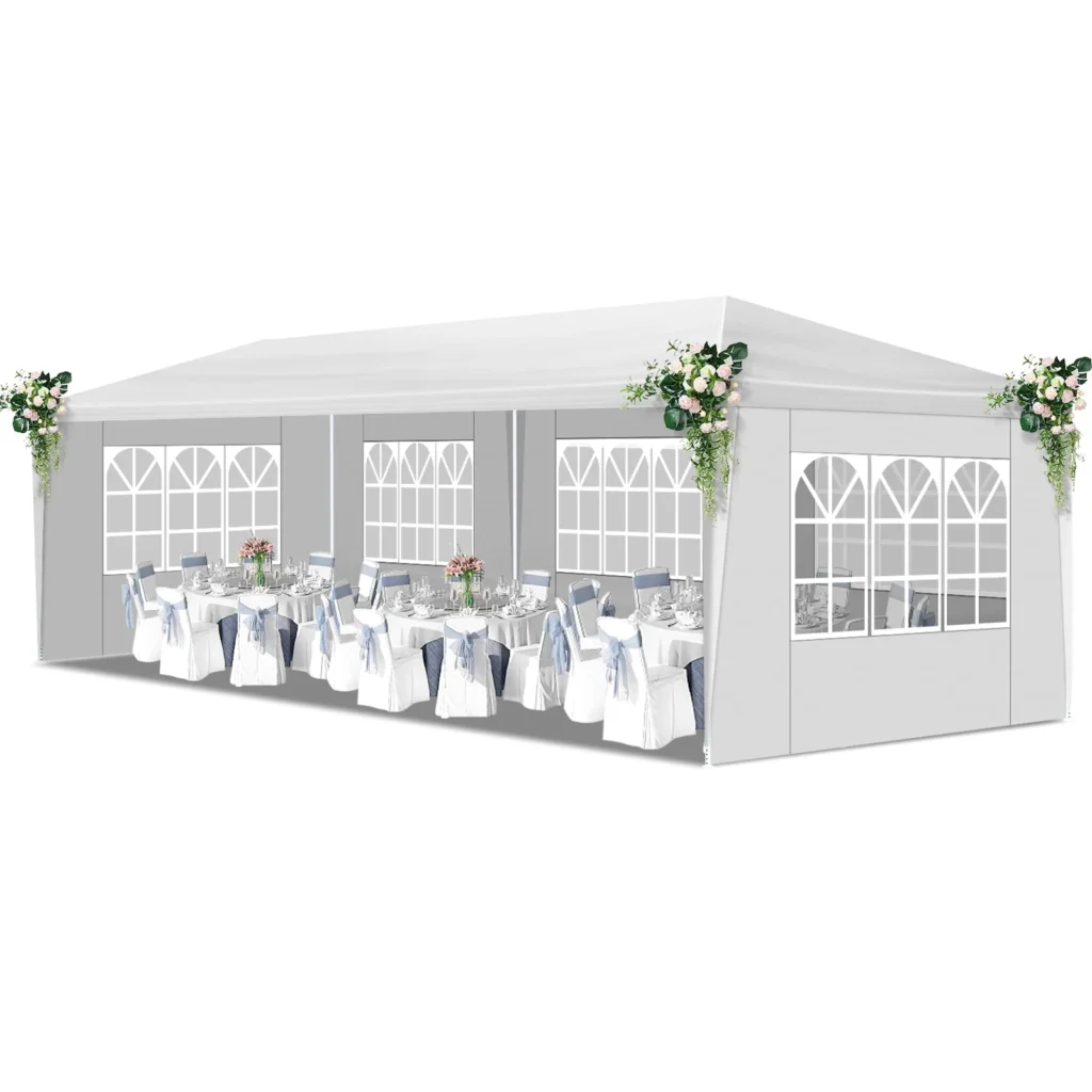 Ktaxon 10×30 Outdoor Canopy Tent – 5 Removable Sidewalls, White β alternate angle showing full product