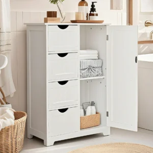 Ktaxon Wooden Bathroom Floor Cabinet – 4 Drawers, 1 Cupboard, 2 Shelves