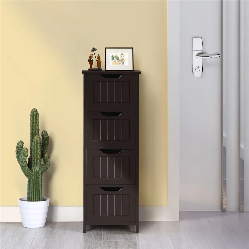 Ktaxon Wooden Bathroom Floor Cabinet – 4 Drawers, 1 Cupboard, 2 Shelves