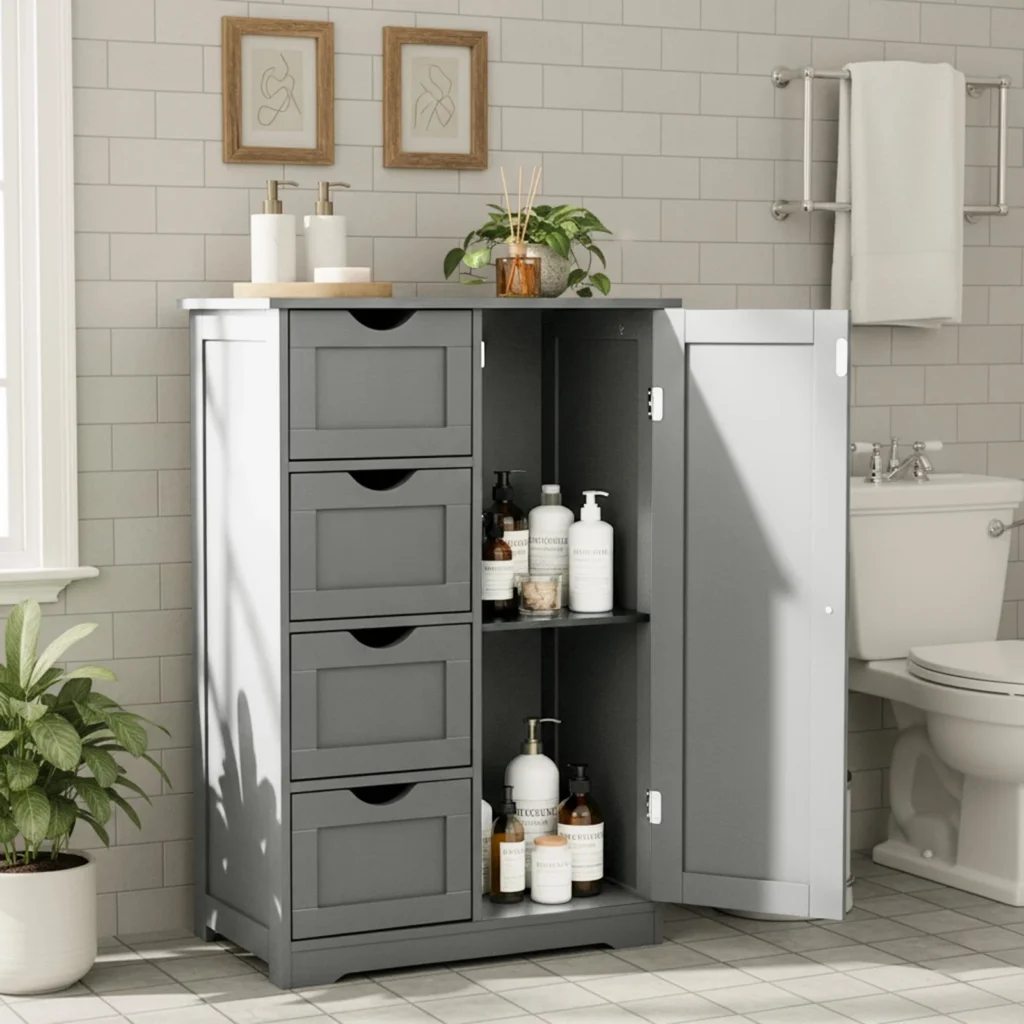 Ktaxon Wooden Bathroom Floor Cabinet – 4 Drawers, Cupboard, White Storage β close-up detail of design and finish