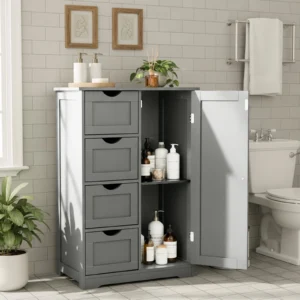 Ktaxon Wooden Bathroom Floor Cabinet – 4 Drawers, Cupboard, White Storage