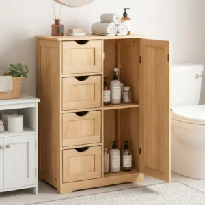 Ktaxon Wooden Bathroom Floor Cabinet – 4 Drawers, Cupboard, White Storage