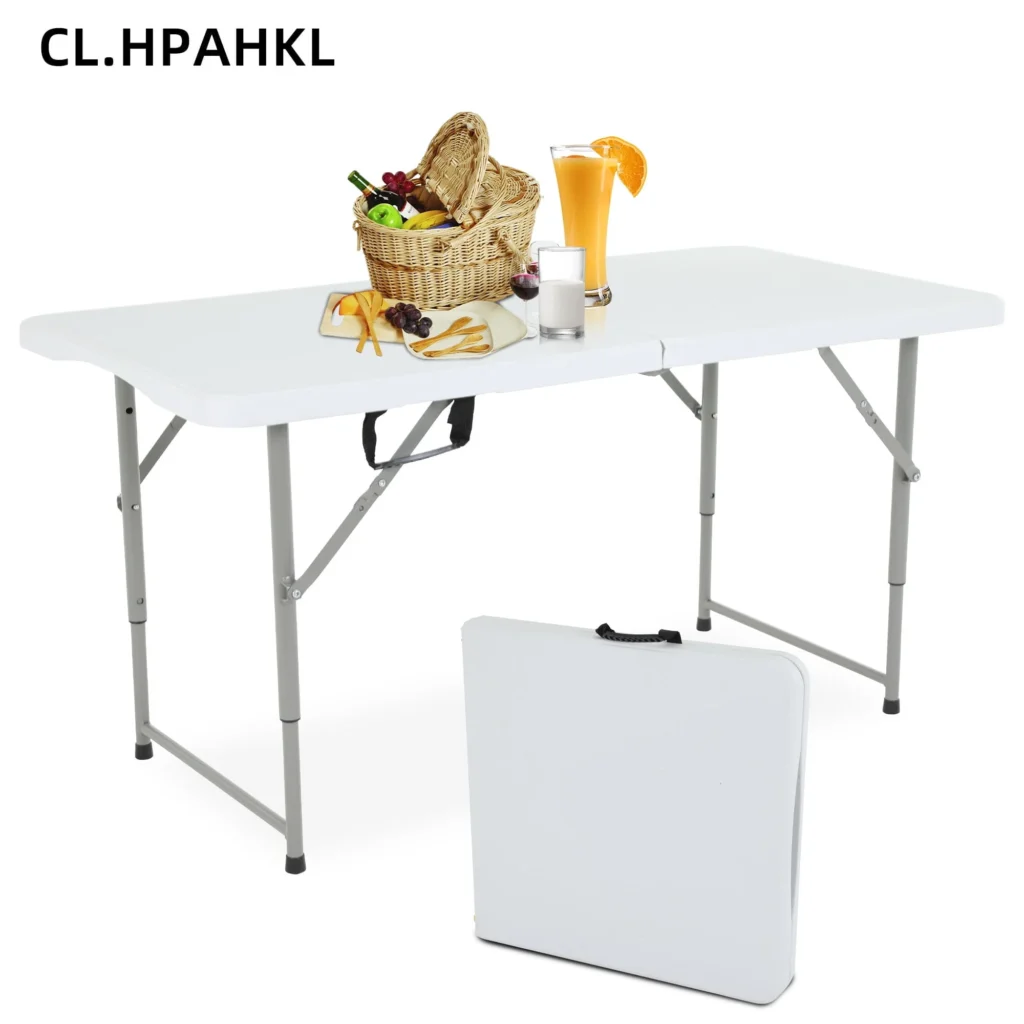 Mainstays 4-Foot Adjustable Folding Table – Indoor/Outdoor Versatility β alternate angle showing full product