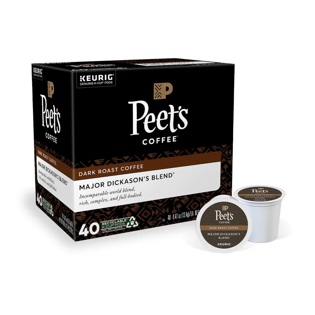 Peet’s Major Dickason’s Dark Roast K-Cup Pods – 75 Count Value Pack — close-up detail of design and finish